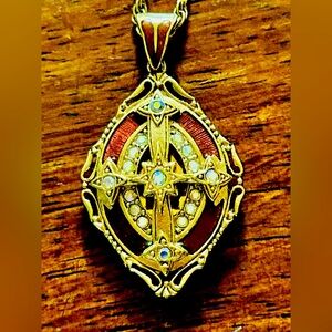 Vatican Library Gold Tone, Enamel and Rhinestone Cross Pendant Locket